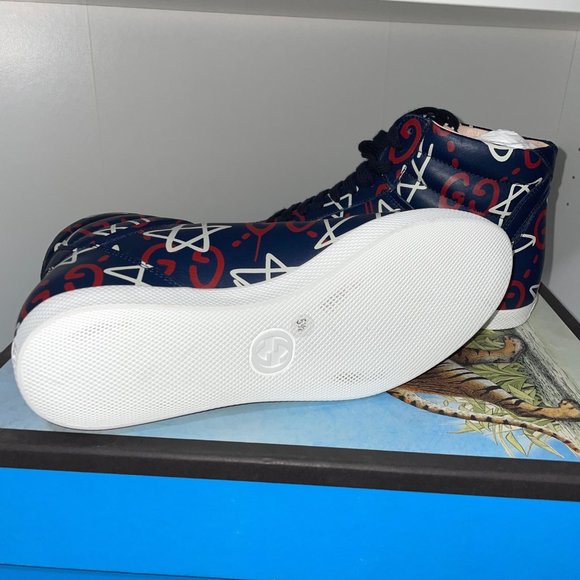 Gucci Ghost Logo High-top Star Leather Sneakers - Picture 12 of 14
